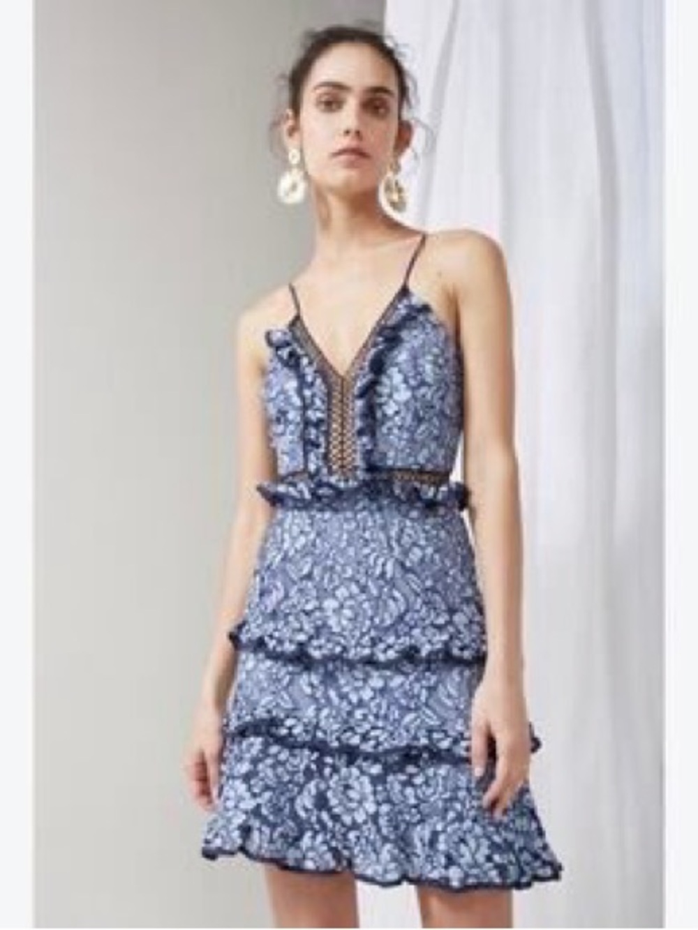 Keepsake The Label Catch Me Lace Mini Dress: Dusk Blue. Size XS